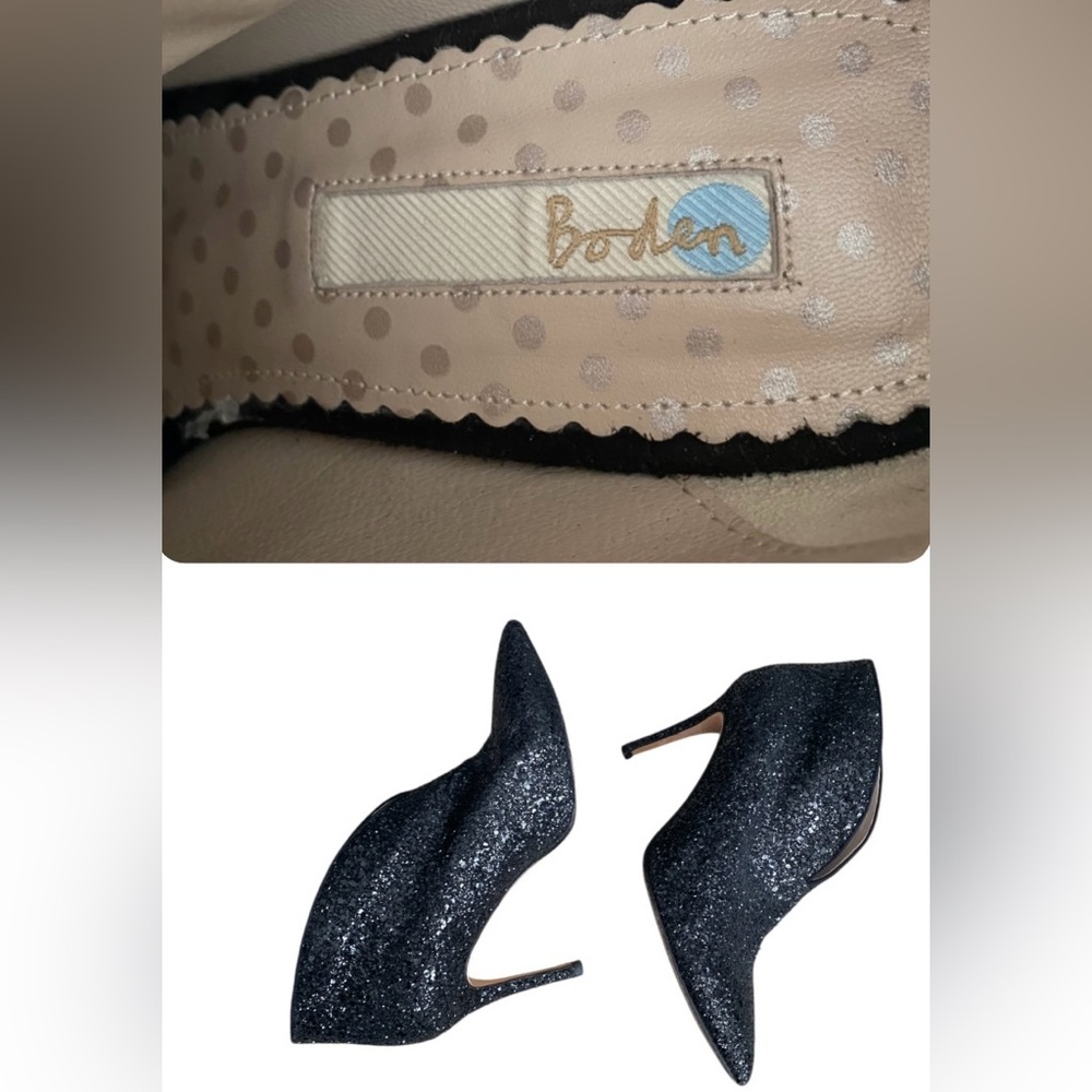 BODEN glitters Sparkle Party ankle bootie pull on black UK39 US8